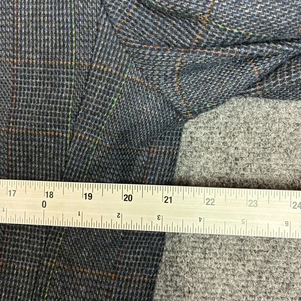 Haggar Mens Plaid Blazer Sport Coat Grey Blue Windowpane Two‎ Button Jacket 42